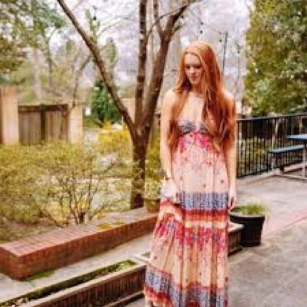 Free People Strapless Floral Dress in Red and Cream - Picture 9 of 12